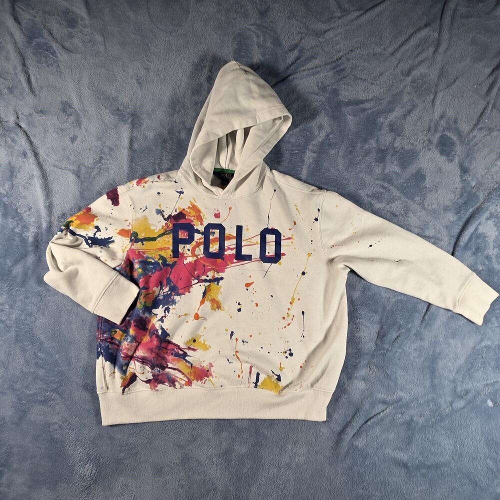 Polo Ralph Lauren Boys L 12-14 Paint Splatter Pullover Hoodie Multicolor
